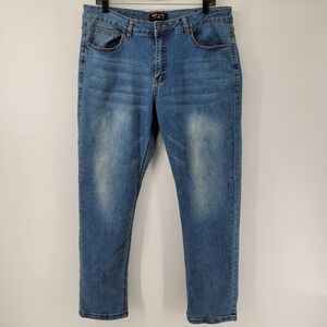 Ring of Fire Slim Jeans Mens 36x30 Blue Medium Wash Distressed Denim